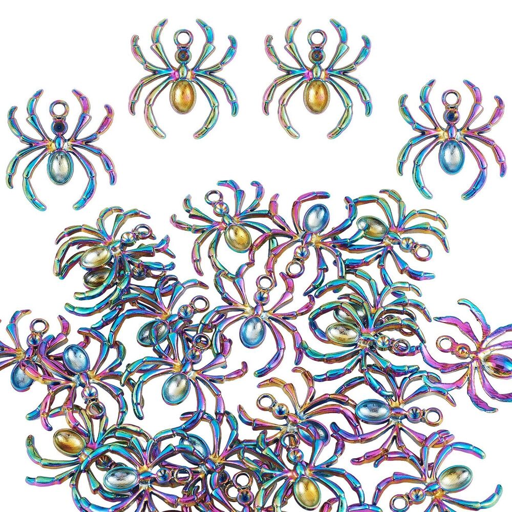 5911 25Pcs Spider Charms Pendants Multi-Color Alloy Charms Rainbow Insects